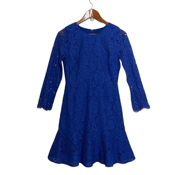 J. Crew Long Sleeve Lace Modest Dress in Cobalt Blue Sz. 2 - Picture 5 of 14